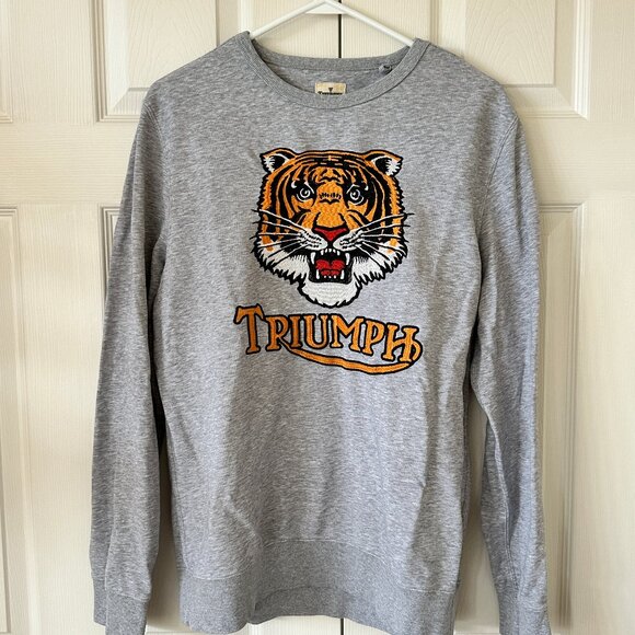 Triumph by Lucky Brand Embroidered Tiger Sweater Gray Midweight - Picture 1 of 3